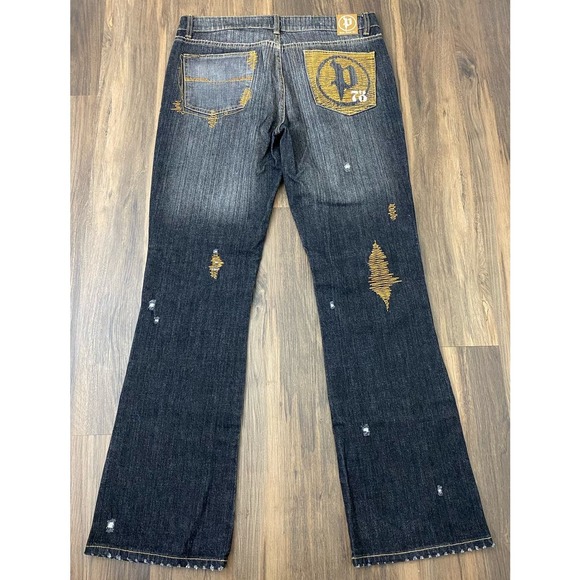 VTG Y2K NEW Women Pepe Jeans London stitched graphic denim flare pants, 32 - Picture 3 of 5